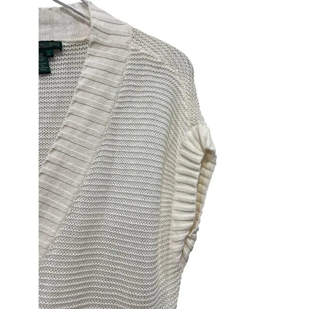 Vtg Lauren Jeans Co RL Open‎ Knit Linen Blend Cardigan Vest Size L Ivory